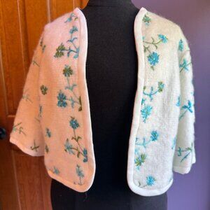 Vintage Henry Rosenfeld Cropped Ivory and Blue embroidered womens Jacket